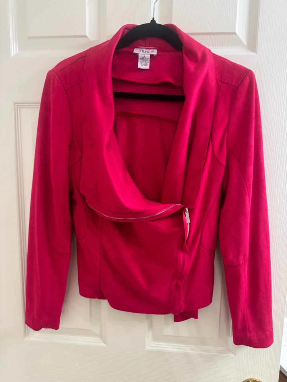 Carmen Marc Valvo Hot Pink Draped Zip-Front Leather Jacket